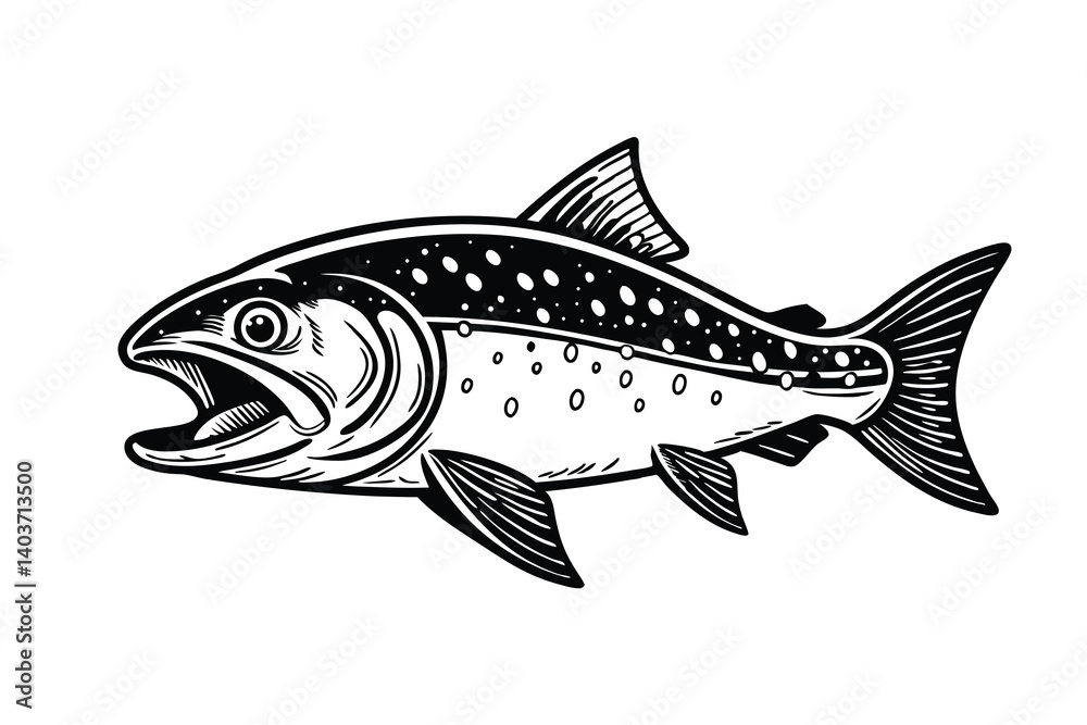 Fototapeta premium Arctic char fish vector silhouette