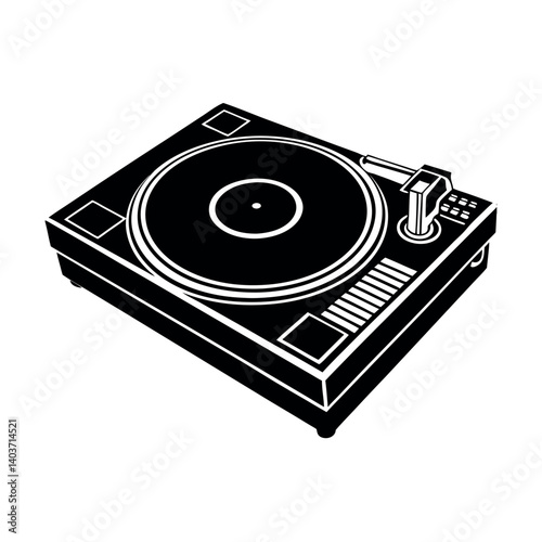 Stylish Black and White DJ Turntable Illustration