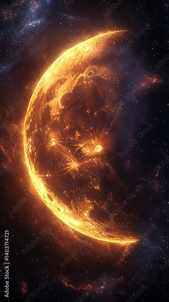 Obraz premium Radiant crescent moon with cosmic flare high resolution picture