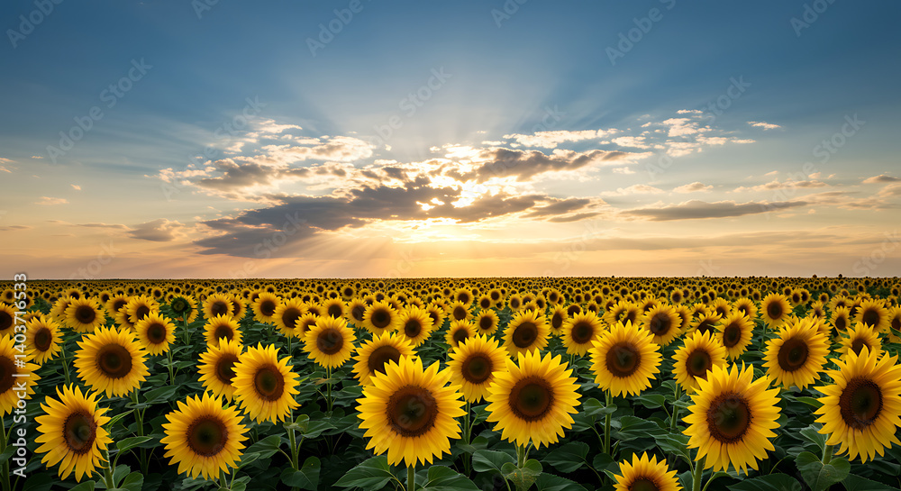 Fototapeta premium Golden Hour Sunflowers AI Generated
