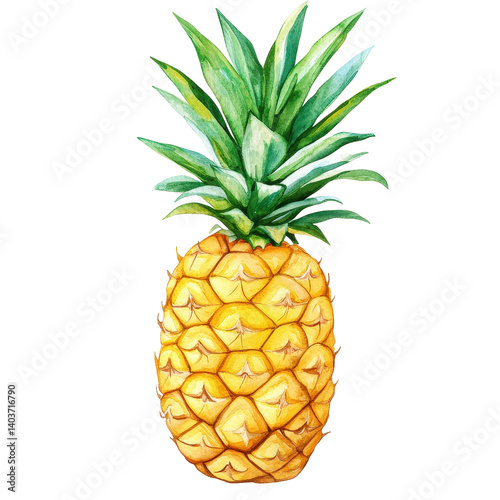 Cute cartoon pineapple illustration showcasing vibrant colors and playful design on a Transparent background, Watercolor cute cartoon pineapple on aisolated on PNG background