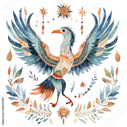 illustration of Greek Hoplon With Mythological Symbols, watercolor vector, isolated on a white background.