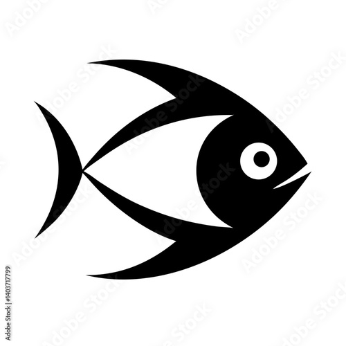 Fish Icon: A modern and minimal icon of a fish in black, perfect for illustrating aquatic themes, food-related concepts, or branding.