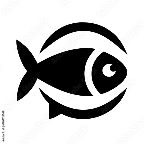 Symbol of the Ocean: A sleek, monochromatic illustration of a stylized fish within an encompassing circle, representing the mysteries and allure of the deep blue sea.