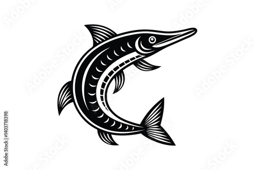 Silhouette of a gar fish isolated on a white background