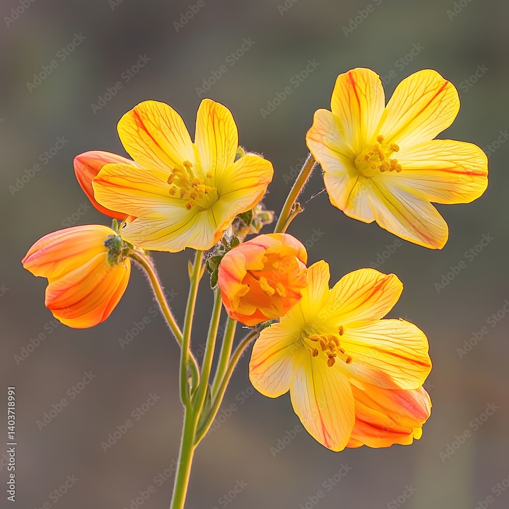 Fototapeta premium Vibrant Yellow Flowers Blooming in Sunlight, Closeup Botanical Photography