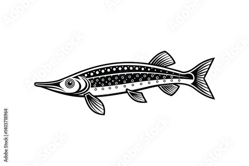 Silhouette of a gar fish isolated on a white background