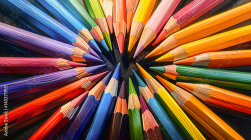 colored pencils row with wave on white background