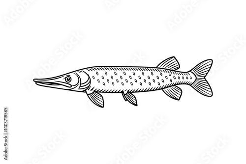 Silhouette of a gar fish isolated on a white background