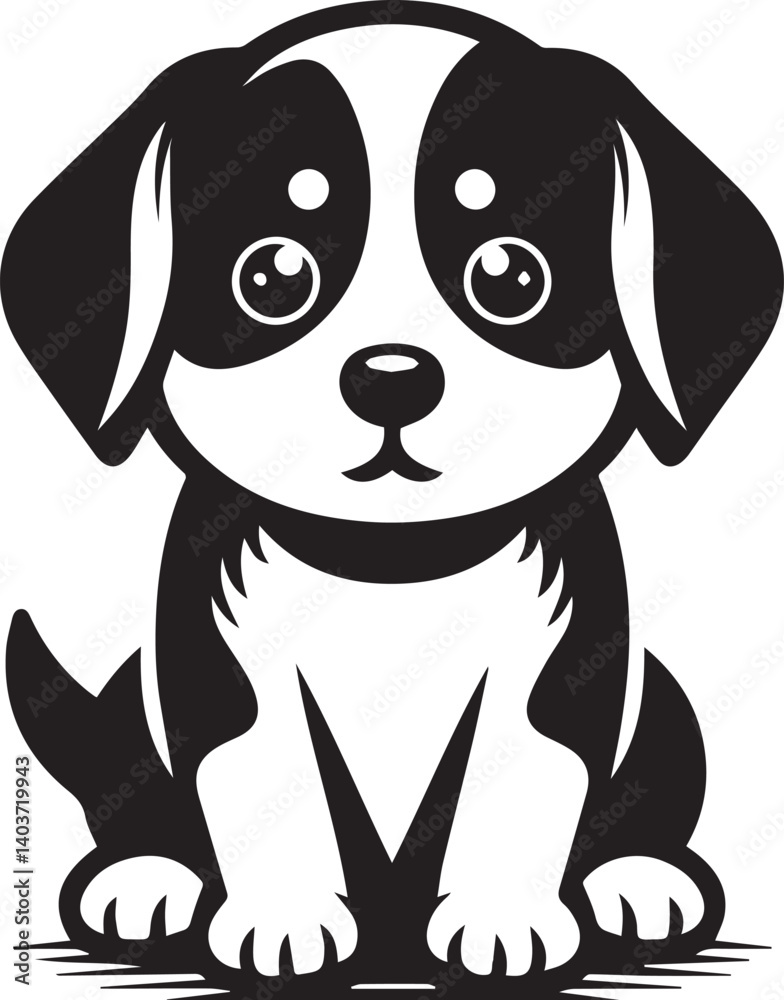 Fototapeta premium Black & White Puppy Dog Vector
