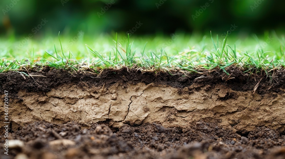 Fototapeta premium Cross Section of Soil Layers Revealing the Earth's Composition and the Beauty of Nature's Structure