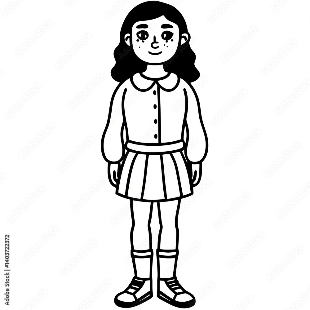 a girl line art stand many style a girl line art stand many style