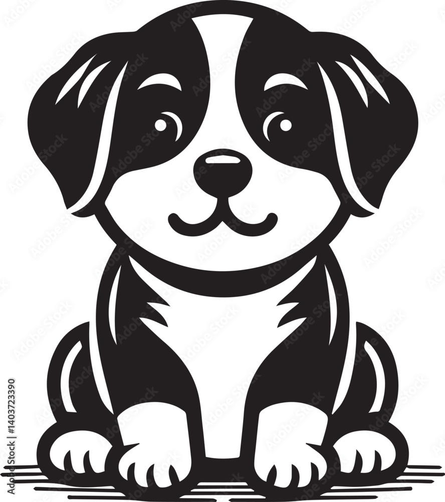Fototapeta premium Black & White Puppy Dog Vector