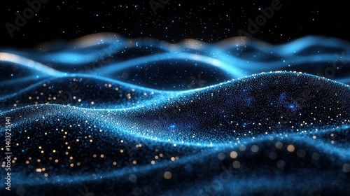 Abstract Blue Particle Wave: A Digital Art Landscape