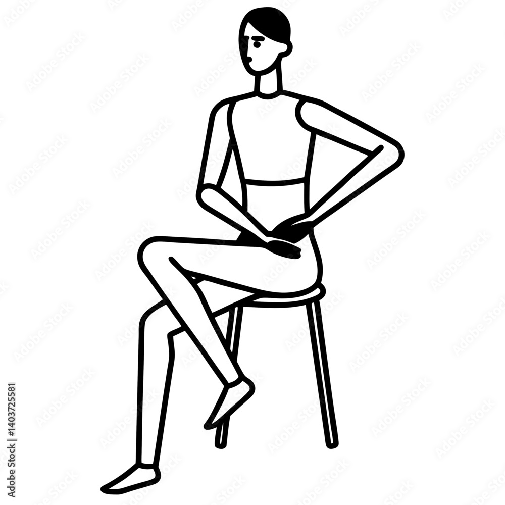 Vector silhouette of a mannequin sitting on a chair with one leg crossed over the other Vector silhouette of a mannequin sitting on a chair with one leg crossed over the other