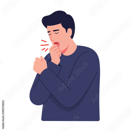Man coughing in discomfort with minimal flat design vector art