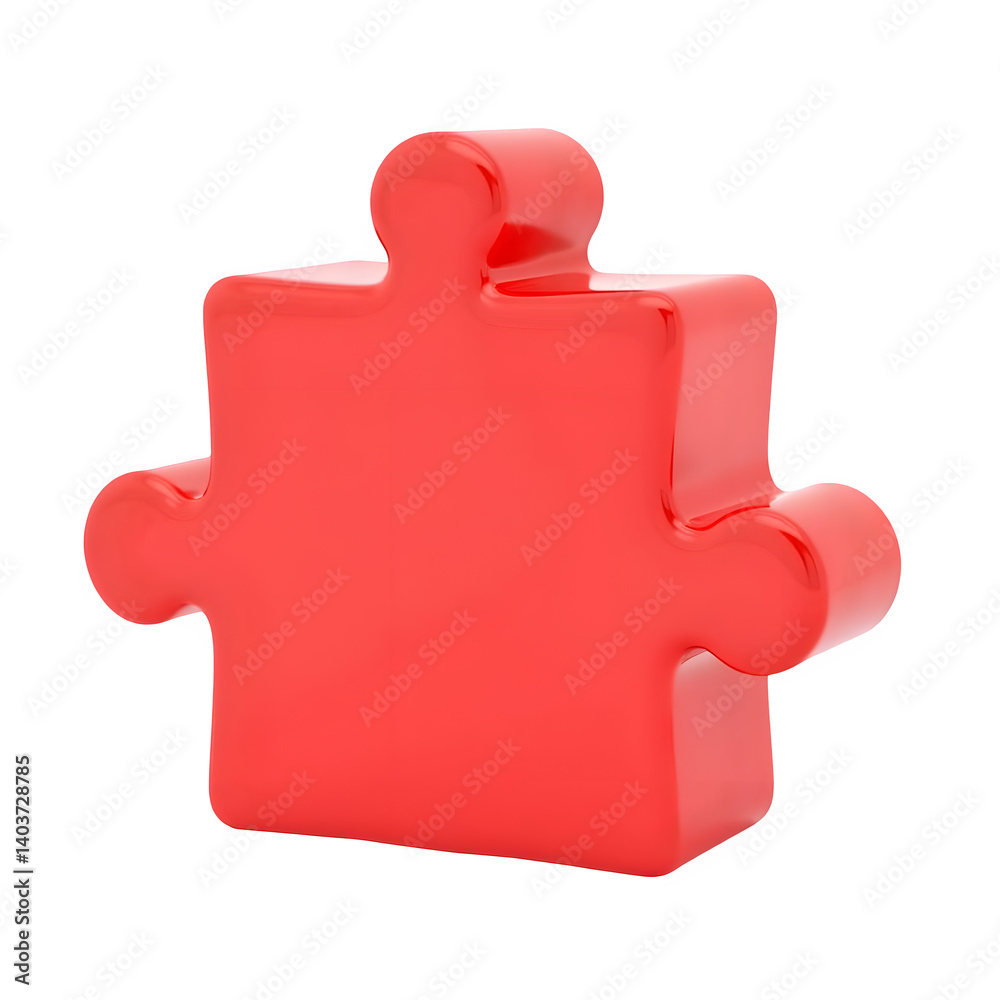 Red jigsaw puzzle piece. 3d rendering isolated on white background. Cartoon plastic style icon Red jigsaw puzzle piece. 3d rendering isolated on white background. Cartoon plastic style icon