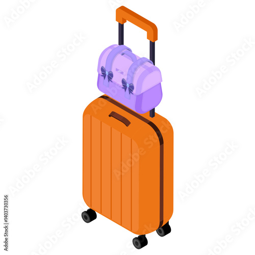 Rolling Suitcase topped with a smaller blue Duffel Bag