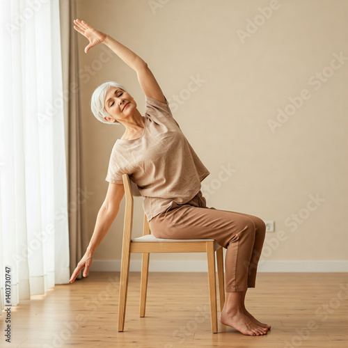 Senior Practicing Chair Yoga