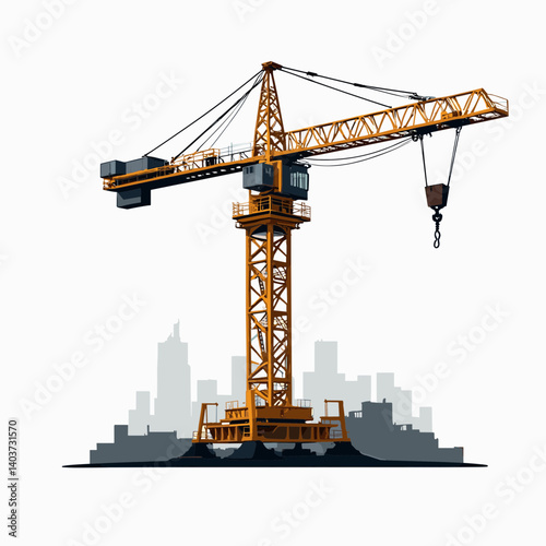 yellow construction crane in cityscape
