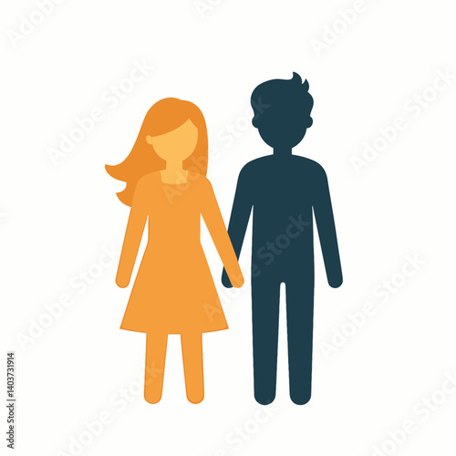 couple holding hands  man and woman in orange and blue outfits
