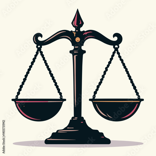 scales of justice illustration with red weights