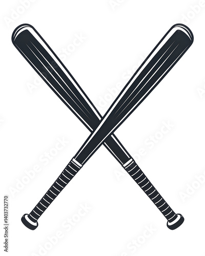 Dynamic Crossed Baseball Bats Transparent PNG – Monochrome Sports Equipment Illustration for Creative Design