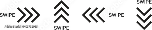 set of black arrow swipe symbol. social media scroll symbol. different direction arrow swipe icon vector illustration.