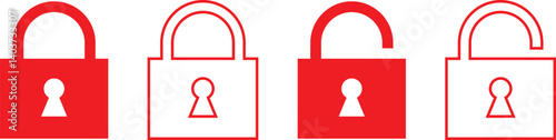 
set of red lock icon. lock unlock symbol. vector illustration.