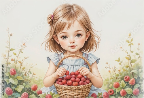Young girl enjoying strawberry picking in a lush garden  