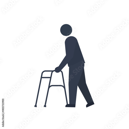 Person using a walker moving forward in flat vector art