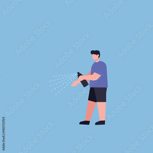 Person spraying water in a playful manner with flat design vector art
