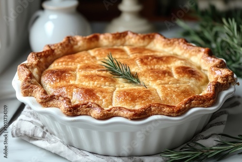 Golden Crust Chicken Pot Pie Rosemary Garnish