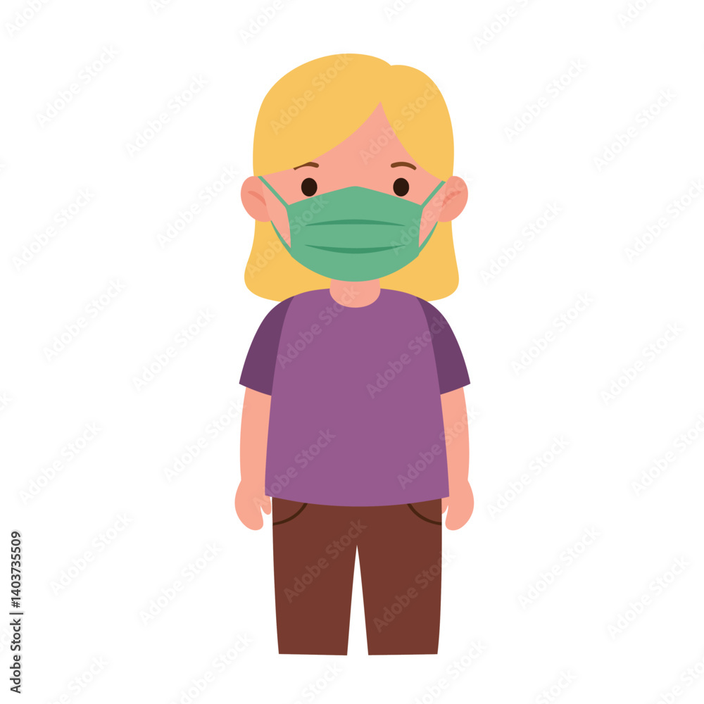 Child wearing a mask in a flat minimal vector illustration style Child wearing a mask in a flat minimal vector illustration style