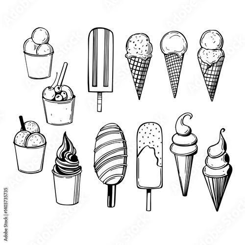 Hand-drawn ice cream. Vector sketch  illustration.