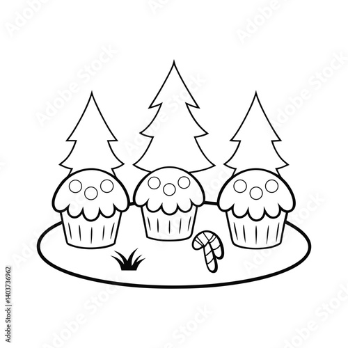 Cute Polar Bear on Ice Skates with Tree