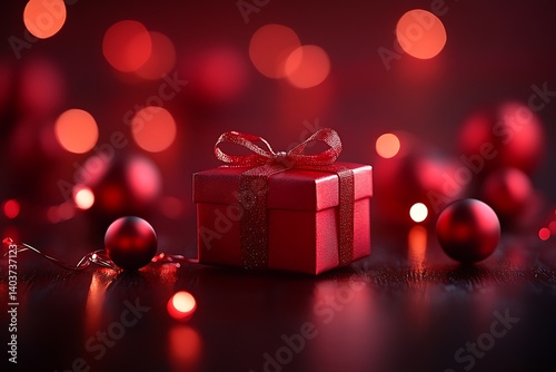 Gift Box, Red, Festive Lights