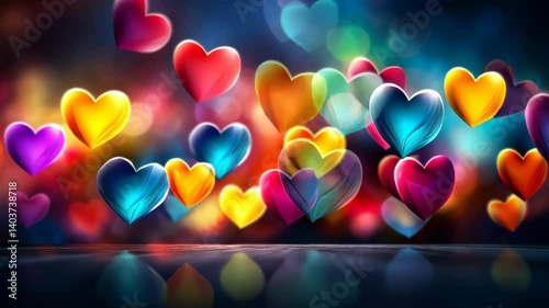 Empty Space. Hearts on blurred Background banner for Mother's Day, Valentine's Day. Love Premium Concept.