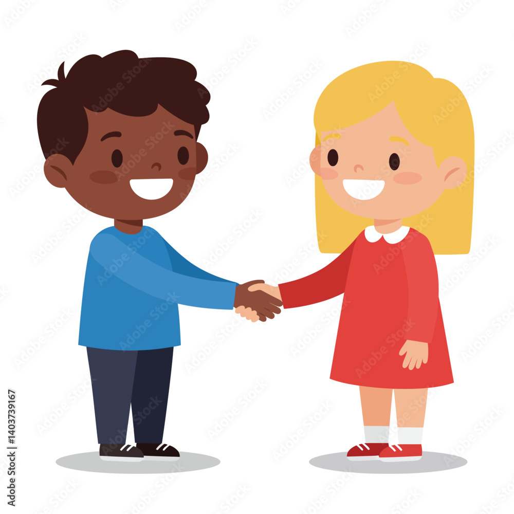 Children greeting each other with smiles in flat vector illustration Children greeting each other with smiles in flat vector illustration