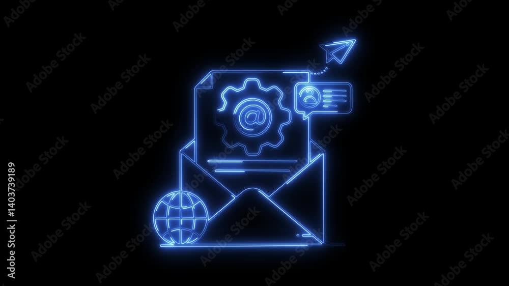 Glowing neon mail icon 4k isolated on black background. HD Video motion graphic animation Glowing neon mail icon 4k isolated on black background. HD Video motion graphic animation