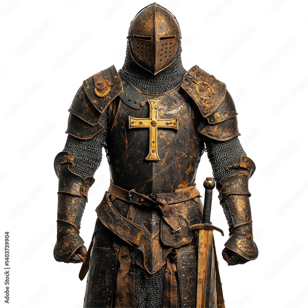 Rusty armor of a Knights Templar cross depicting the equestrian order in a powerful stance, Rusty Armor Knights Templar Cross Equestrian Order th Century Military Heritage Medieval Costume Rusty armor of a Knights Templar cross depicting the equestrian order in a powerful stance, Rusty Armor Knights Templar Cross Equestrian Order th Century Military Heritage Medieval Costume