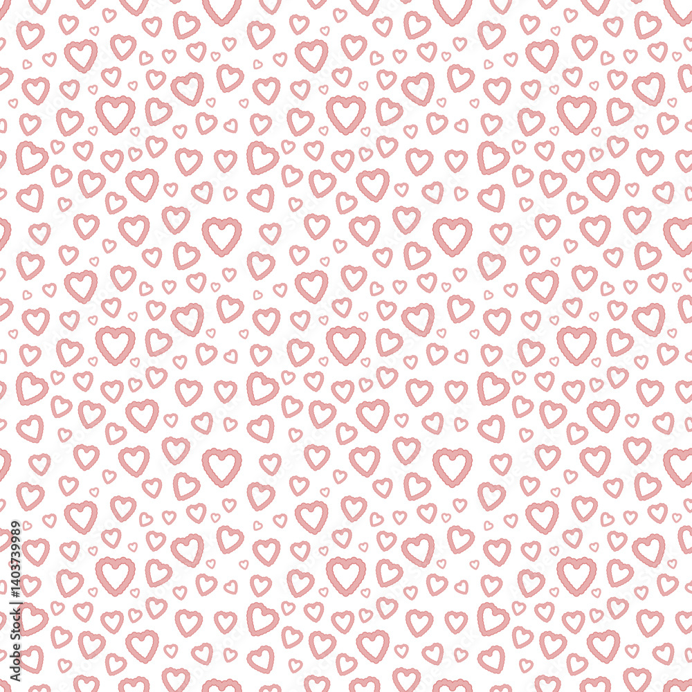 Seamless Pink Hearts Pattern with Wavy Outline Seamless Pink Hearts Pattern with Wavy Outline