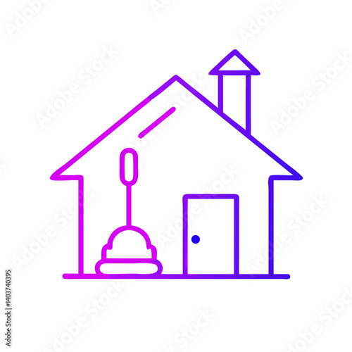 Minimalist house illustration with cleaning tools in vibrant colors  