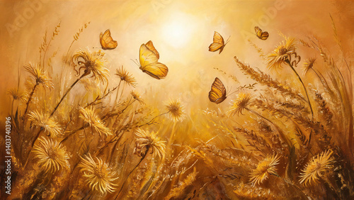 Warm Tone Wildflowers with Butterflies