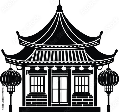 Chinese House Silhouette Vector | Traditional, Asian & Cultural Architecture