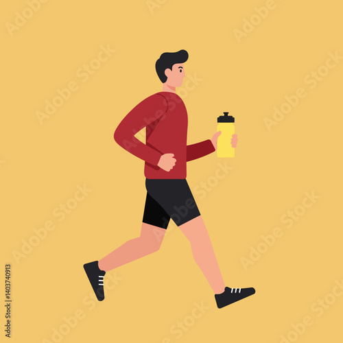 Running man with a drink in hand in flat design vector art