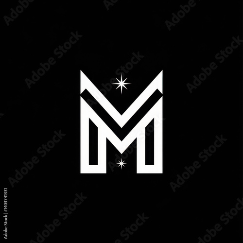 Monogram logo design with geometric shapes on black background  