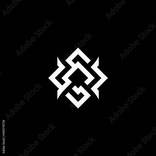 Abstract geometric logo design in white against black background  