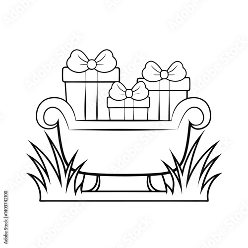cute sleigh full of presents  add grass and a tree.eps