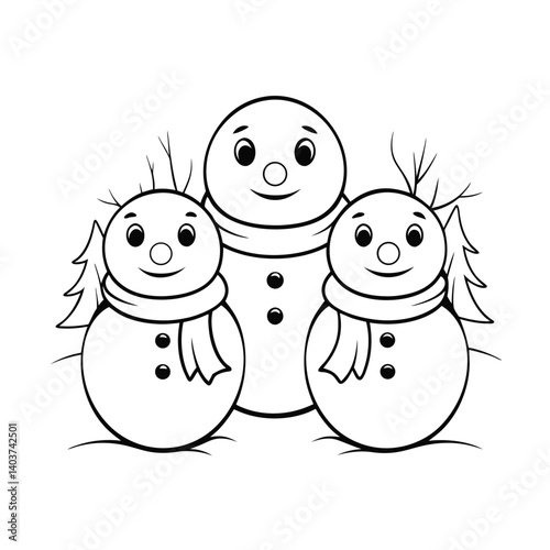 cute snowman family hugging  add grass and a tree .eps
